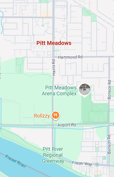 Map of Pitt Meadows, BC showing the local moving service area near Harris Road and Hoffman Park.