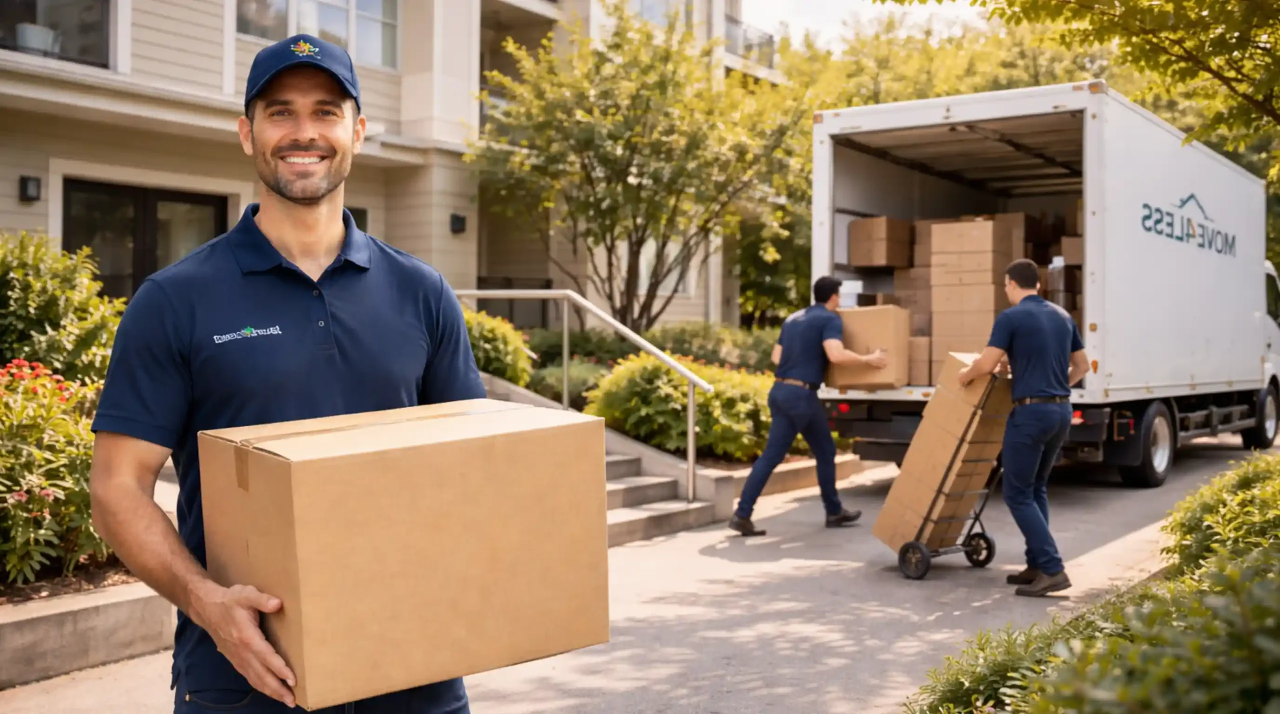 Professional Richmond movers from Move4Less managing a condo move near Brighouse Station and No. 3 Road.